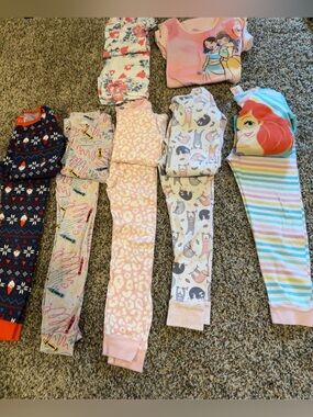 Girls Size 6 Pajama Lot – 6 Matching PJ Sets + Disney Nightgown